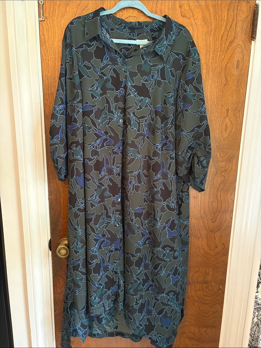 Women's Floral Print Long Sleeve Dress - Blue Green